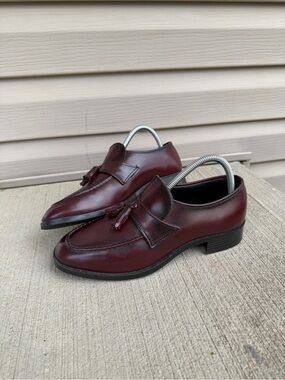 Vintage Burgundy Tassel Leather Loafers Slip On Mens Size 7 USA Made